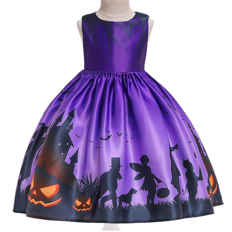 Meisjes Halloween -jurken heksen tutu kostuum kinderen feest kleding meisje prinses jurk kinderen pompoen bedrukt Halloween -kostuum