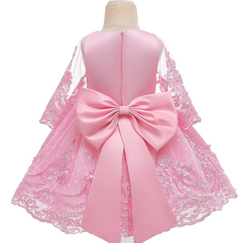 ANOO 2022 Nieuwe stijl Summer Little Girls Prinses Mouwloos Long Lace Back Big Bow Puff Puff Party Jurk Kostuum voor 2-13 jaar meisje