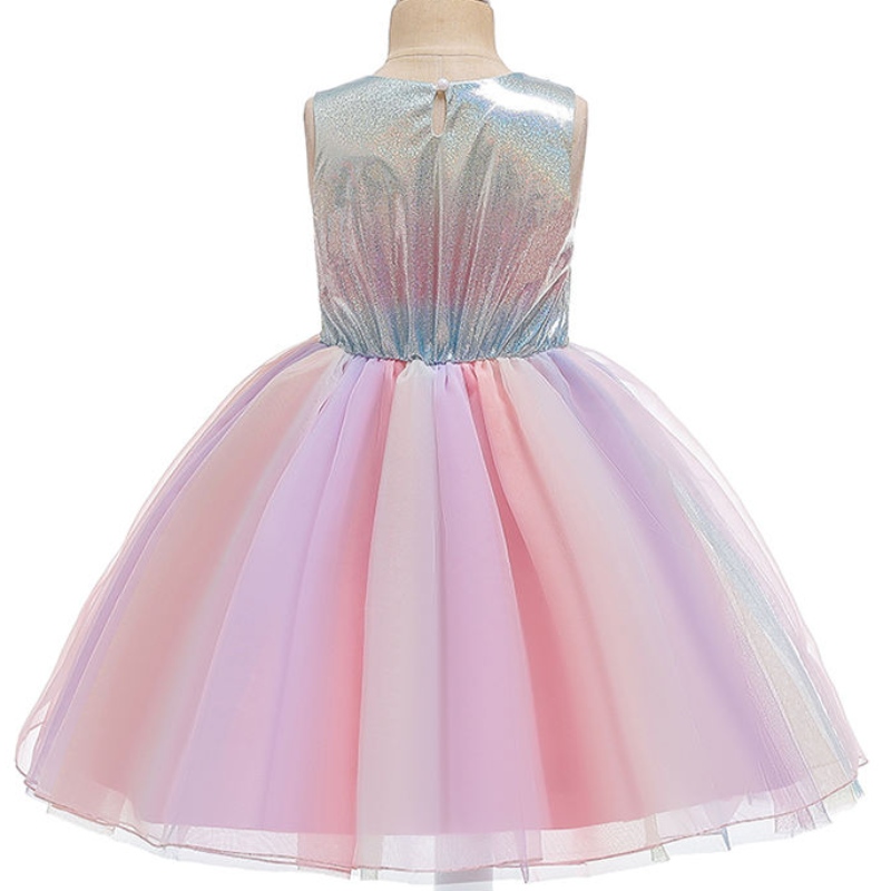 Anoo Summer Flower Kids Pluize jurk voor meisjes 2 kleuren Baby Girl Party Tutu Pink Jurk Wedding Princess