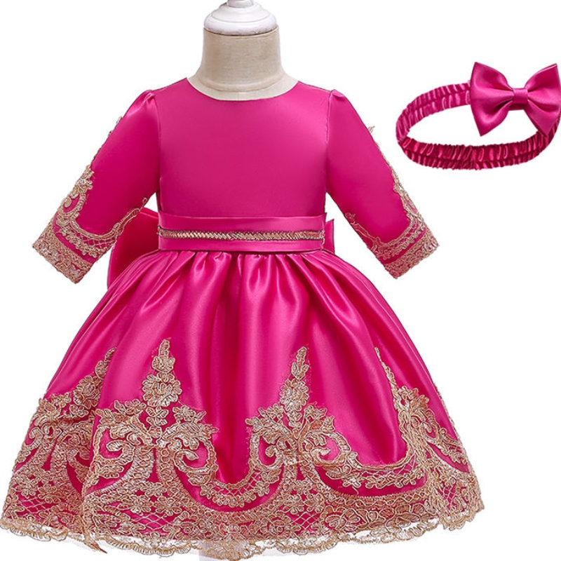 Anoo 11Color hoogwaardige babykleding exclusievenieuwe stijl kanten jurk prinsesjurk met hoofdtooi satijnen feestjurk voor meisjes