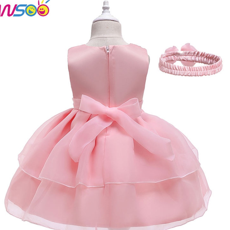 ANOO NIEUWE KINDEREN \\ 's Jurk Bow Lace Dress Runway Runway Princess Dress met haarband voor meisjes van 3-24 maanden