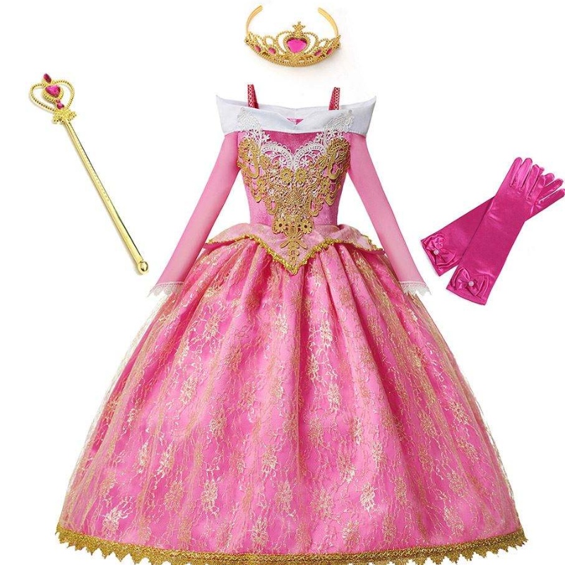 Baigenieuwe meisjes prinses Aurora kostuum lange mouw Sleeping Beauty Birthday Party jurk kinderen fancy jurk voor meisjes