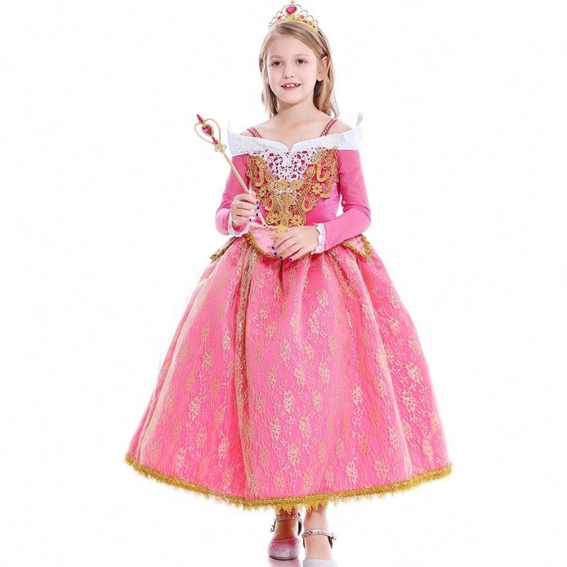 Baigenieuwe meisjes prinses Aurora kostuum lange mouw Sleeping Beauty Birthday Party jurk kinderen fancy jurk voor meisjes