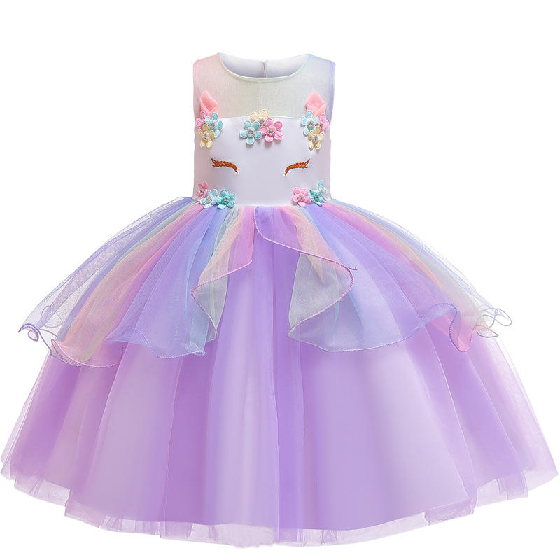 Prestaties Draag eenhoorn verkleedkleding voor kleine meisjes Rainbow Unicorn Tutu Dress -kostuum met hoofdtandverjaardagscadeau