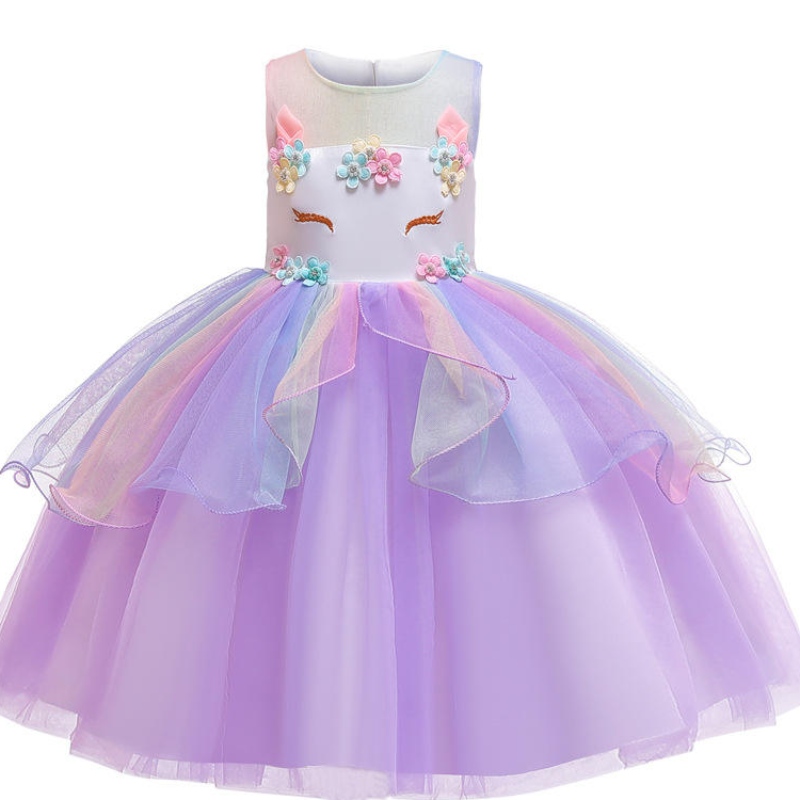 Prestaties Draag eenhoorn verkleedkleding voor kleine meisjes Rainbow Unicorn Tutu Dress -kostuum met hoofdtandverjaardagscadeau