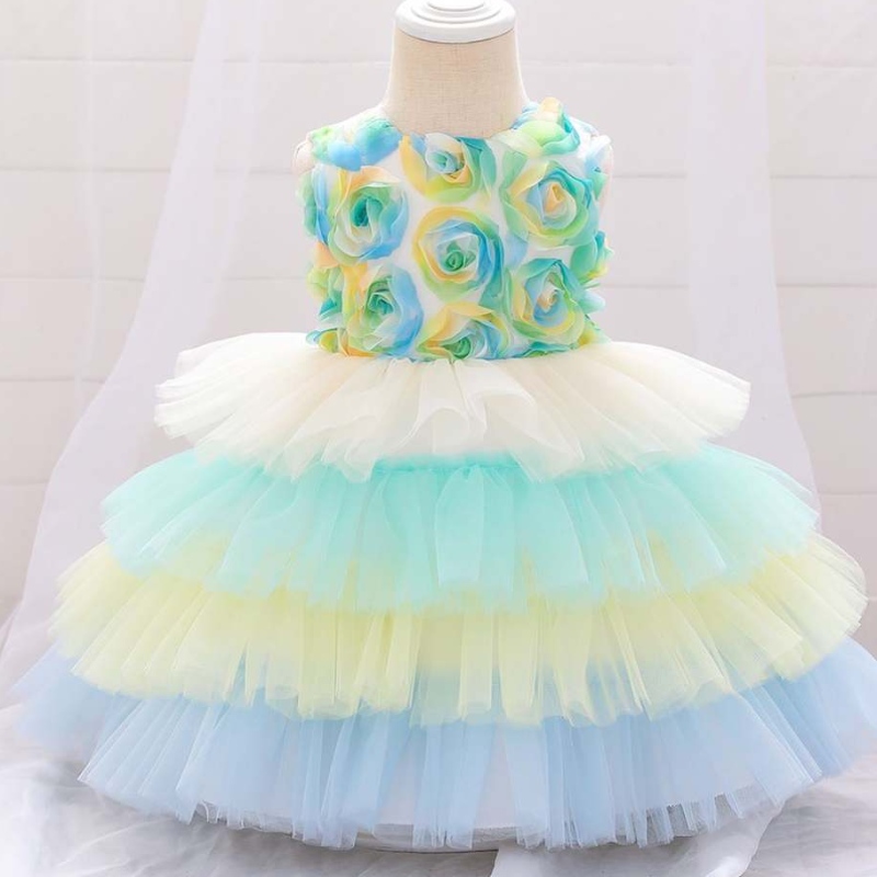 2020 Bloem Pasgeboren Baby Doop Frock First Communion Jurk Cake Tutu Princess -jurken