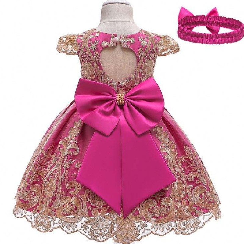 Baige Children \\ 's Flower Dress Kids kleding 0-5Y Girls Lace trouwfeestjurken met hoofdband L5192XZ