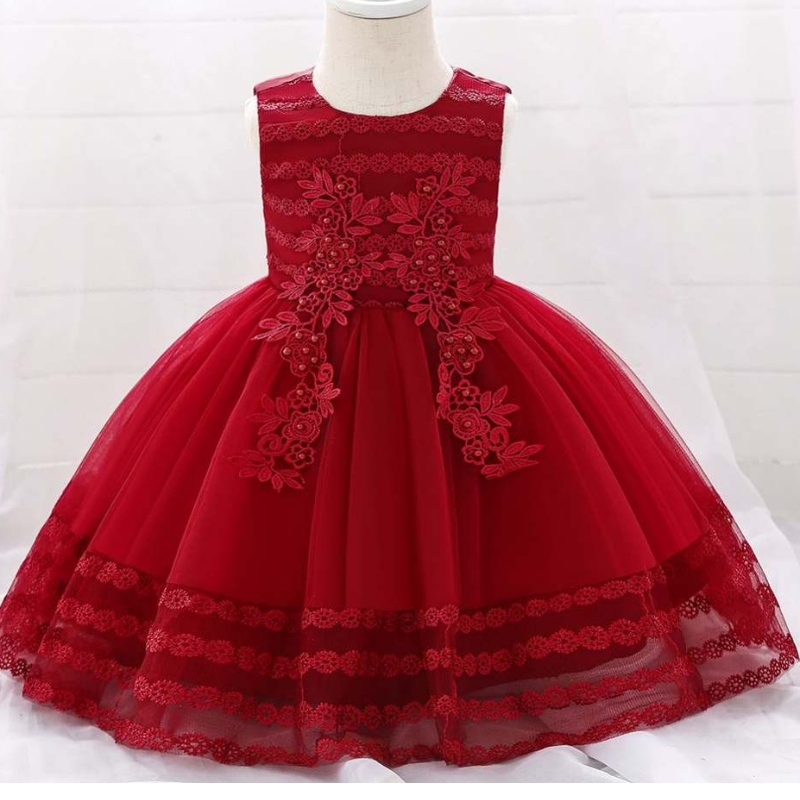 Nieuw design Chidren Dress Appliqued 0-2y Flower Girl-jurken Mouwloze kinderkleding L1923XZ