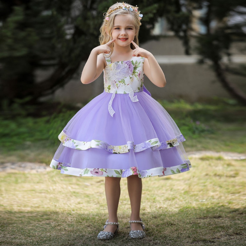 Wereldwijd gratis verzending 2019 Nieuwe mode mouwloze kinderen chiffon bloemen prinses feestjurk baby meisje bruiloft volle jurk