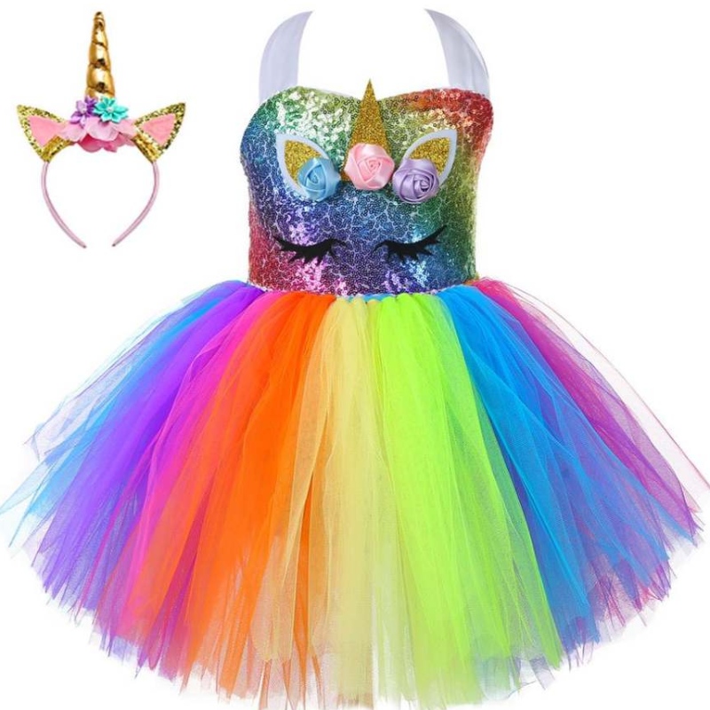 2021New eenhoorn lovertjes Baby Kid Clothing Lovely Princess Party Tutu -jurken DJS107