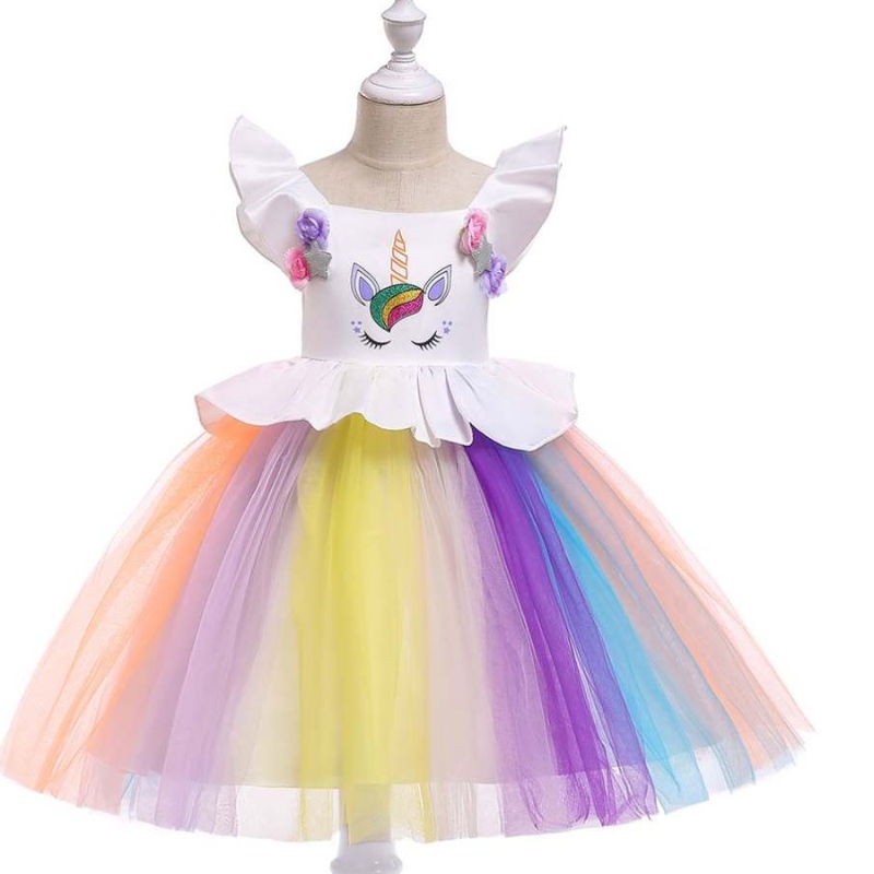 Baige Unicorn Kids Kleding Nieuw ontwerp Baby Girl Cute Dresses Performance Dress L5090