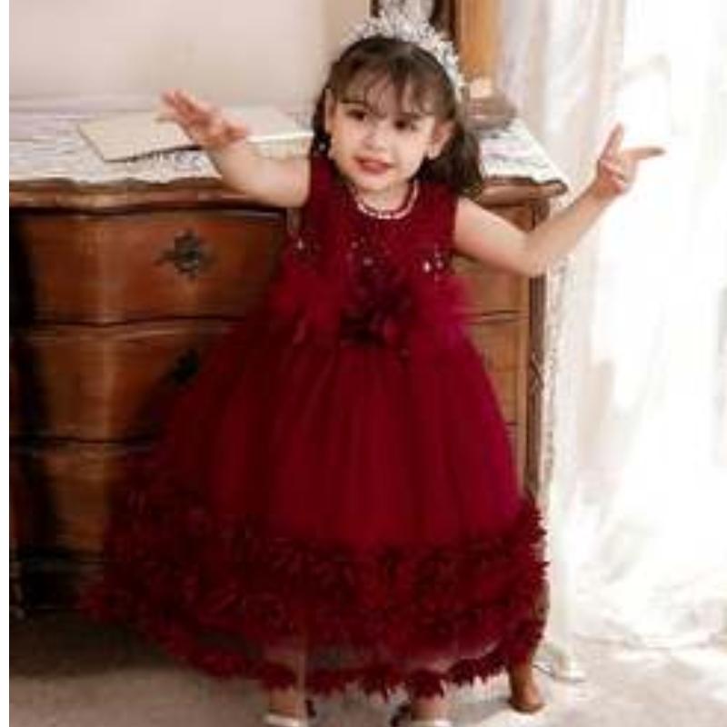 Baige 2022 Toddler Teen Ball Jurk Prinses Tulle Flower Girl Jurk Formele pailletten Kid Meisje Verjaardagsfeestjurken