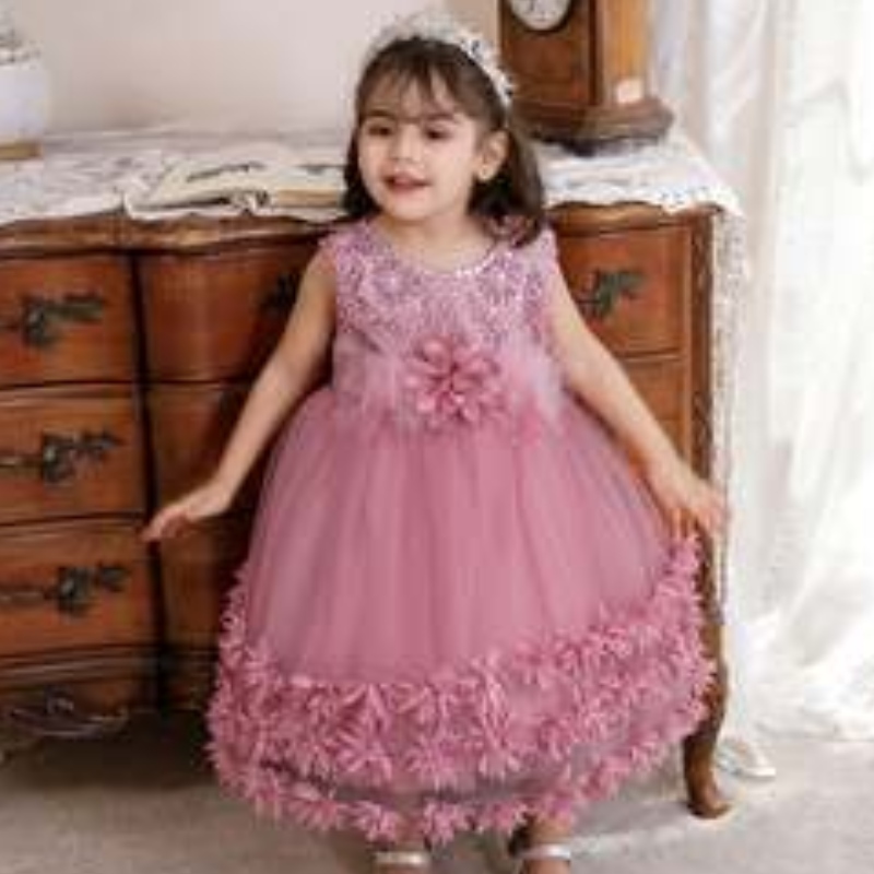 Baige 2022 Toddler Teen Ball Jurk Prinses Tulle Flower Girl Jurk Formele pailletten Kid Meisje Verjaardagsfeestjurken