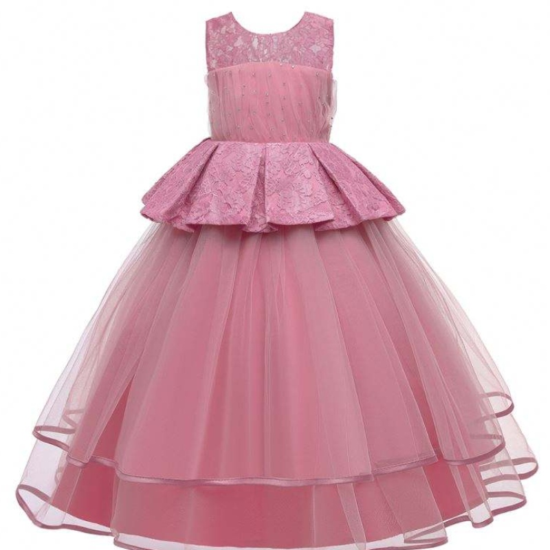 Baige elegante kinderen lange jurk meisjes kinderen prom long japon avondjurken luxueuze jurken lp-275