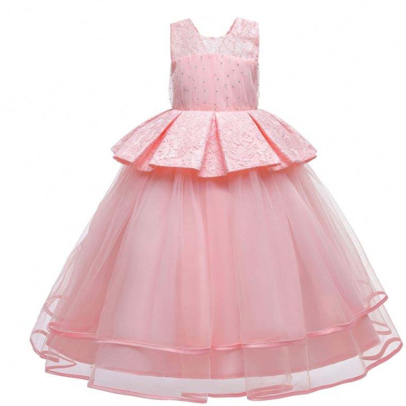 Baige elegante kinderen lange jurk meisjes kinderen prom long japon avondjurken luxueuze jurken lp-275