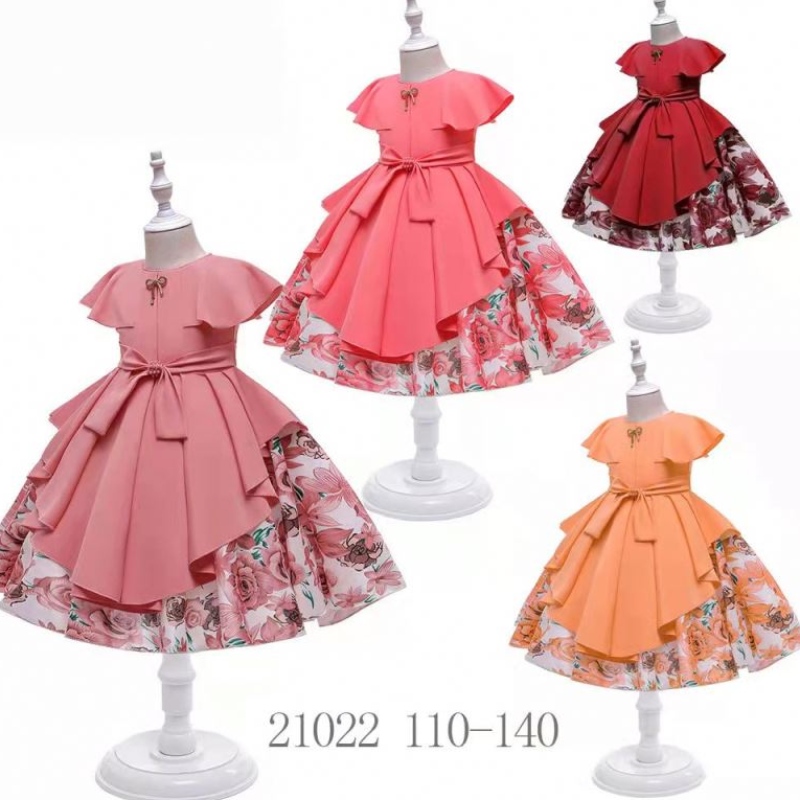 Op voorraad Baby Beading Satin Girl Dress Kids Frock Design Children Cny Garments 21022