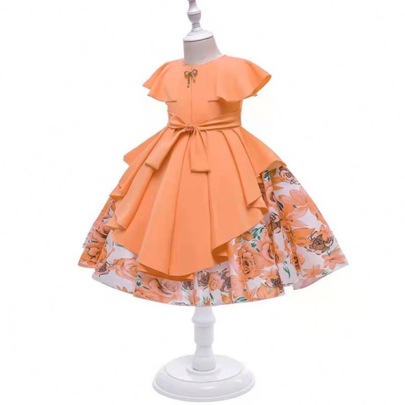 Op voorraad Baby Beading Satin Girl Dress Kids Frock Design Children Cny Garments 21022