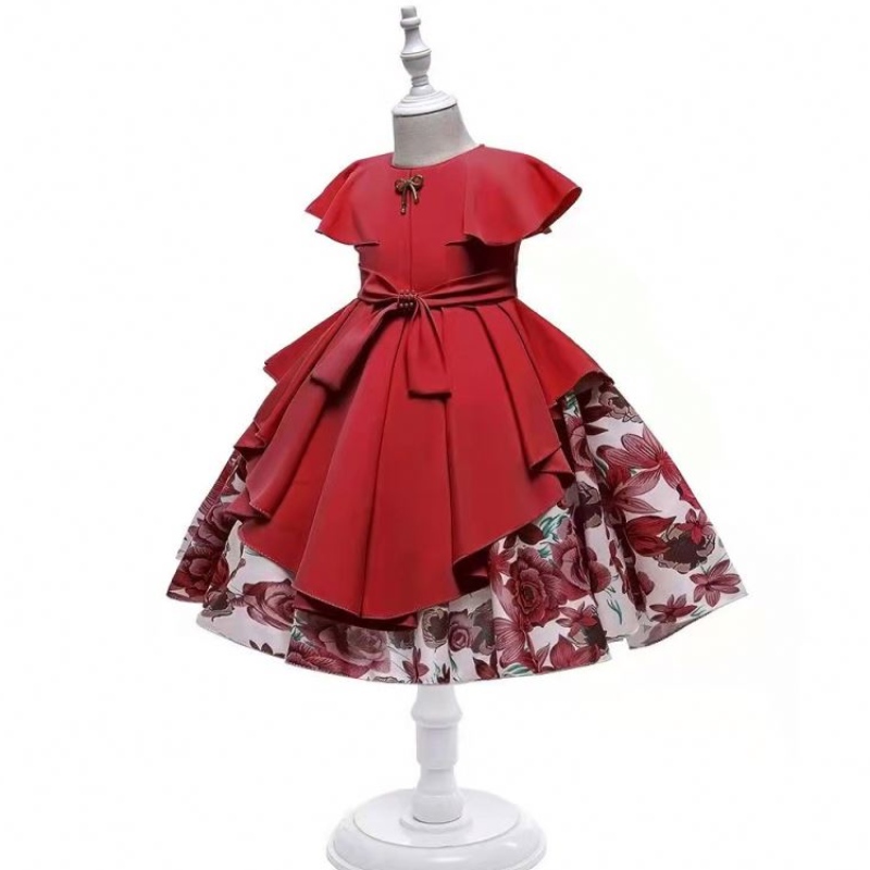 Op voorraad Baby Beading Satin Girl Dress Kids Frock Design Children Cny Garments 21022