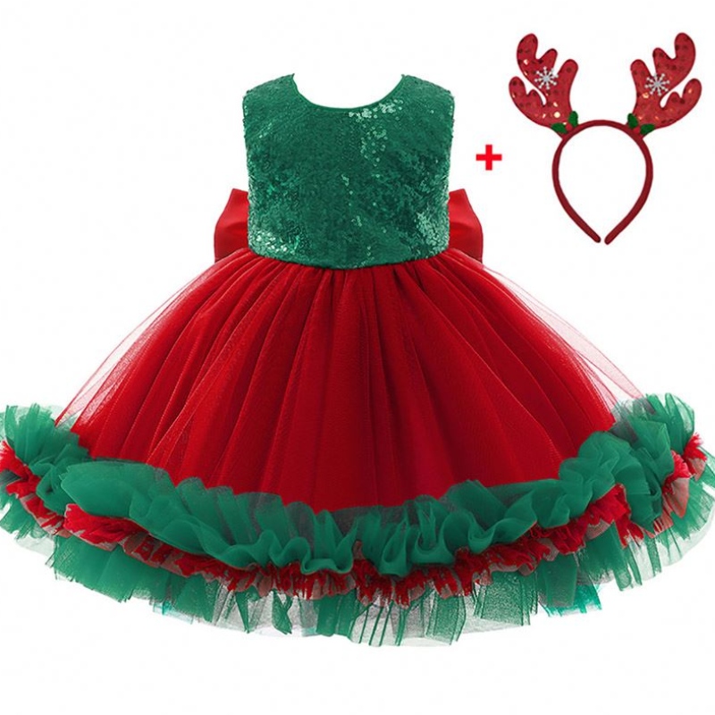 Baige rood lovertjes Kids kerst verjaardag avondje jurk big boog carnaval boogvestidos d0683