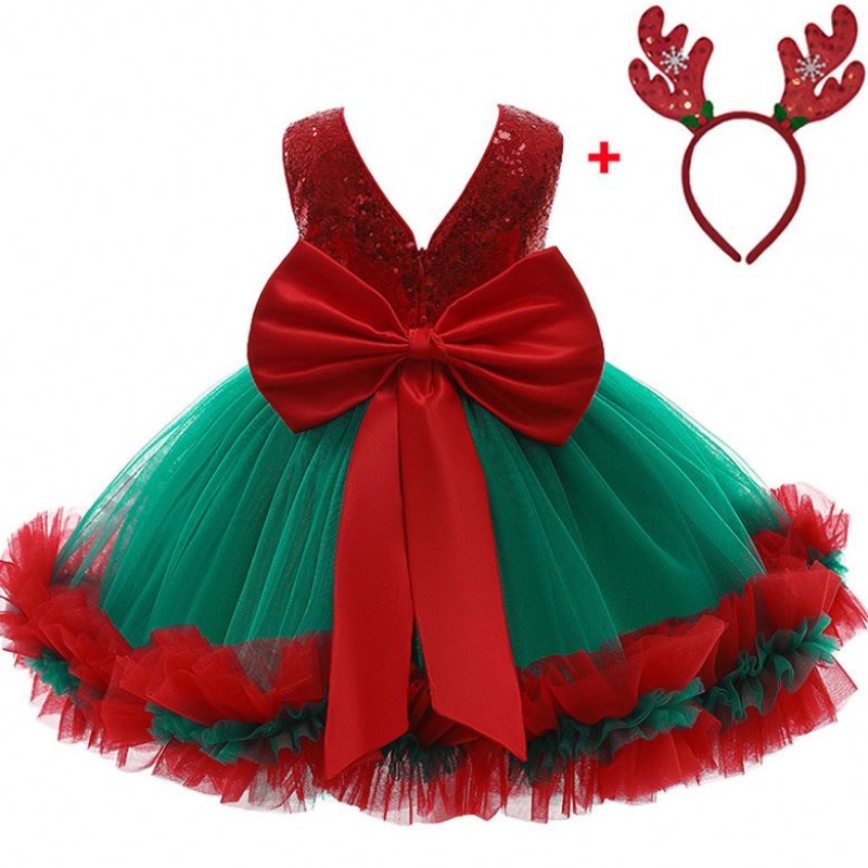 Baige rood lovertjes Kids kerst verjaardag avondje jurk big boog carnaval boogvestidos d0683