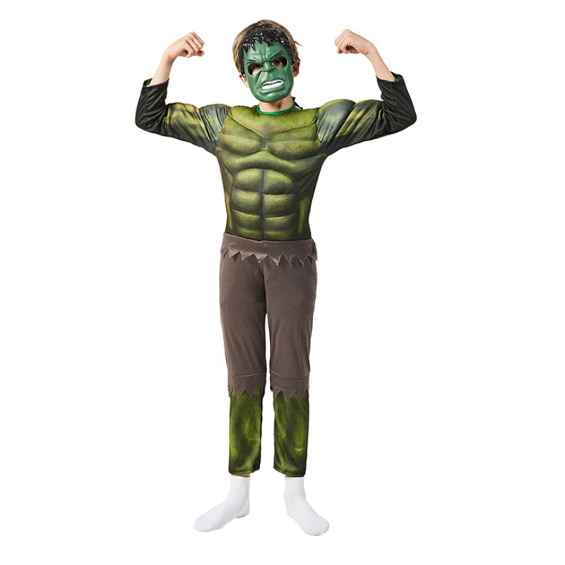 Kostuums Green Hulking with Mask Costume Muscle Superhero Halloween Kostuum voor kinderjongens kinderen 's Day cadeau