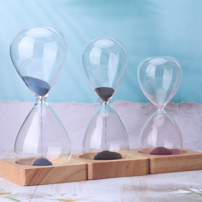 Amazon Hot Deals Glass Handgeblazen Creative Souvenir Gifts 15/30 Minute Magnetic Sand Timer Hourglas met houten basis