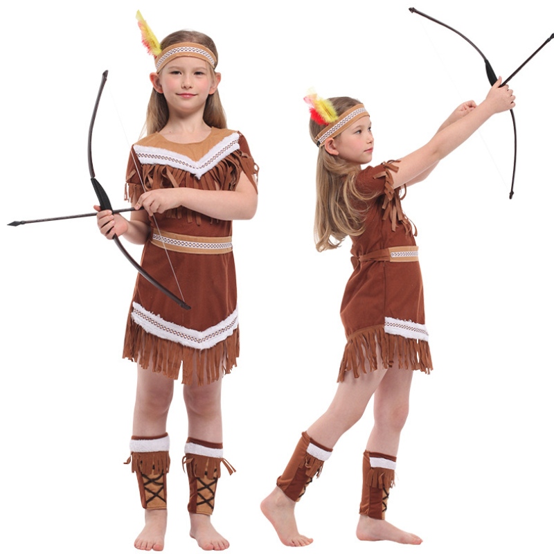 Halloween Indian Princess Costumes Kids Girls Pocahontas Huntress Kostuum Purim Party Mardi Gras Fancy Dress