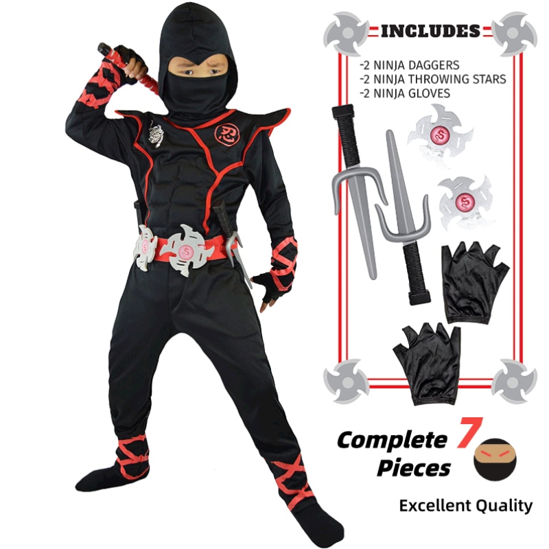 7 stuks unisex kindninja deluxe kostuum voor kinderen rollenspel thema feest Halloween fancy verkleeding