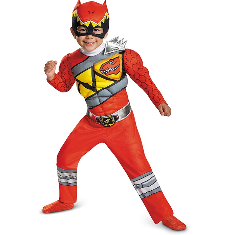 Red Power Muscle Superhero Dinosaur Costumes For Kids Boys Halloween Cosplay Anime Jumpsuit Party Dress Up Kleding