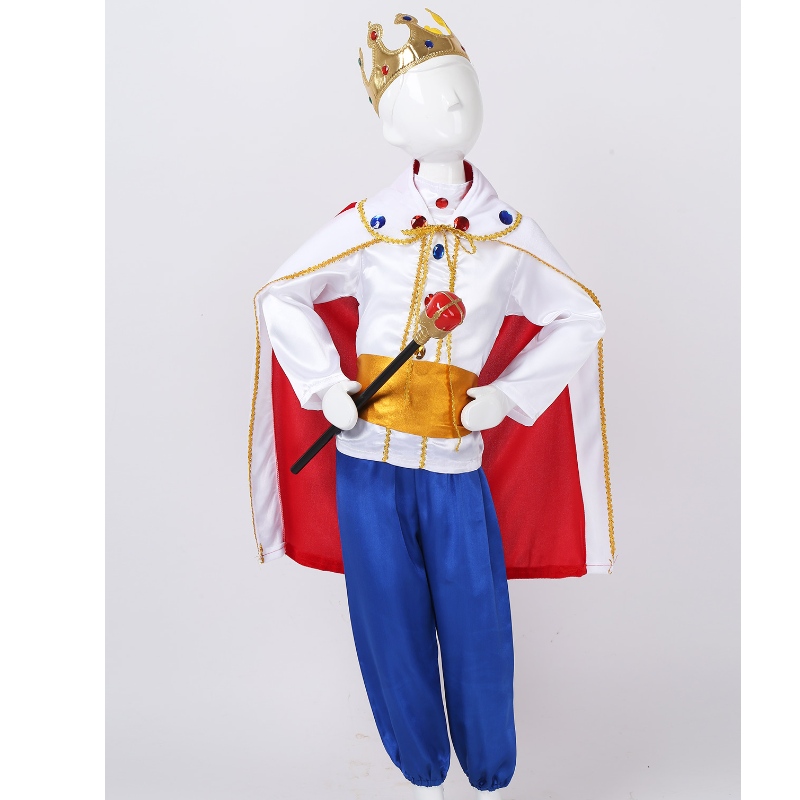 King Prince Costumes For Boys Kids Halloween Cosplay Dress Up Cloak Crown Scepter Set Carnival Roleplay Party -outfit