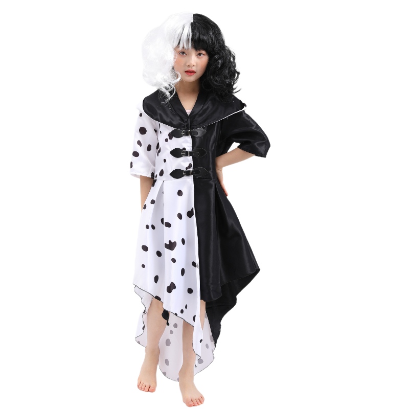 2022 Nieuwe stijlfilm 101 Loyal Dog Cos Black and White Witch Kuila Deville Cosplay Dress Stage Kostuum