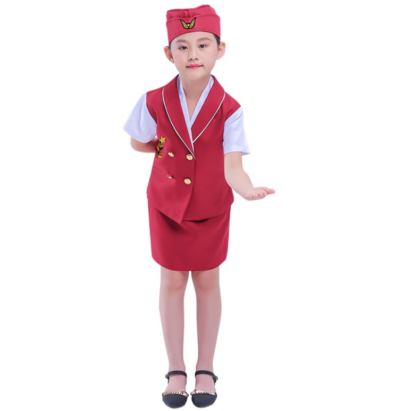 Kinderen zijn stewardess kostuum kleuterschoolcosplay rollen spelen kostuum Halloween Stewardess professioneel kostuum