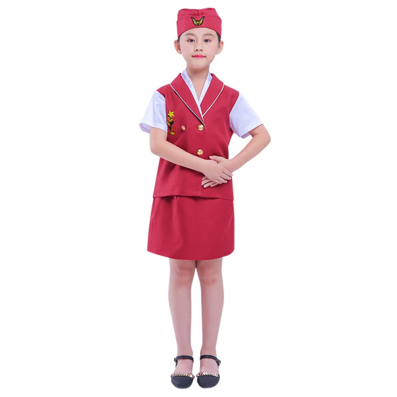 Kinderen zijn stewardess kostuum kleuterschoolcosplay rollen spelen kostuum Halloween Stewardess professioneel kostuum