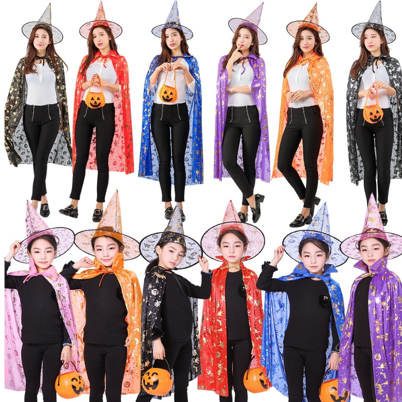 Halloween -kostuums heksenwizard mantel Kaap gewaad punty hoed voor kinderen Halloween rekwisieten vrouwen set cosplay verjaardagsfeestje