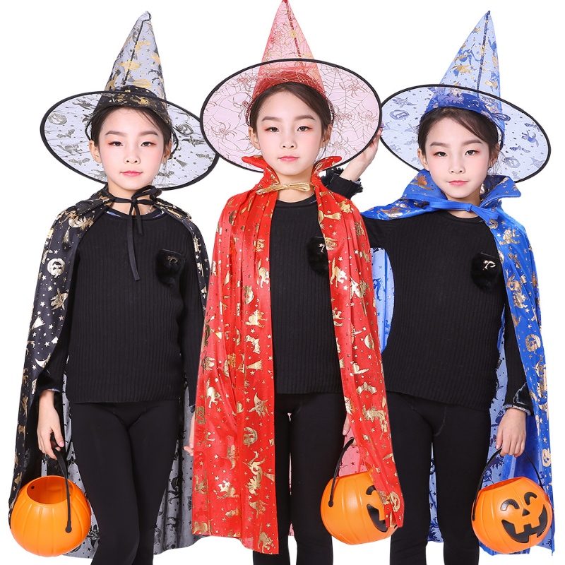 Halloween -kostuums heksenwizard mantel Kaap gewaad punty hoed voor kinderen Halloween rekwisieten vrouwen set cosplay verjaardagsfeestje