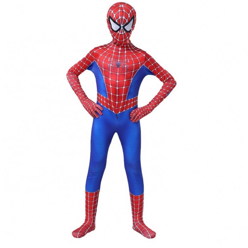 Zip Up klassieke film Anime strakke jumpsuit voor Halloween Carnival Amazing Spiderman Cosplay kostuum voor kinderen met gezichtsmasker