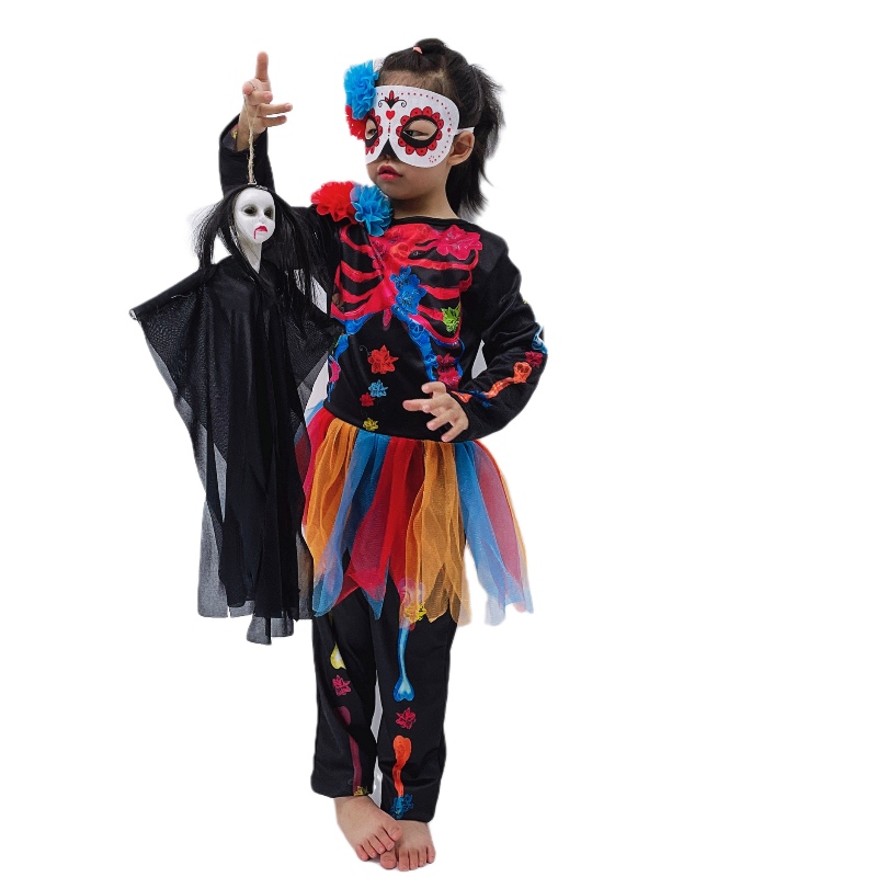 Nieuwe stijl Halloween kostuum mode skelet kinderen enge kostuum horror schedel jumpsuit carnaval feest kinder kostuum