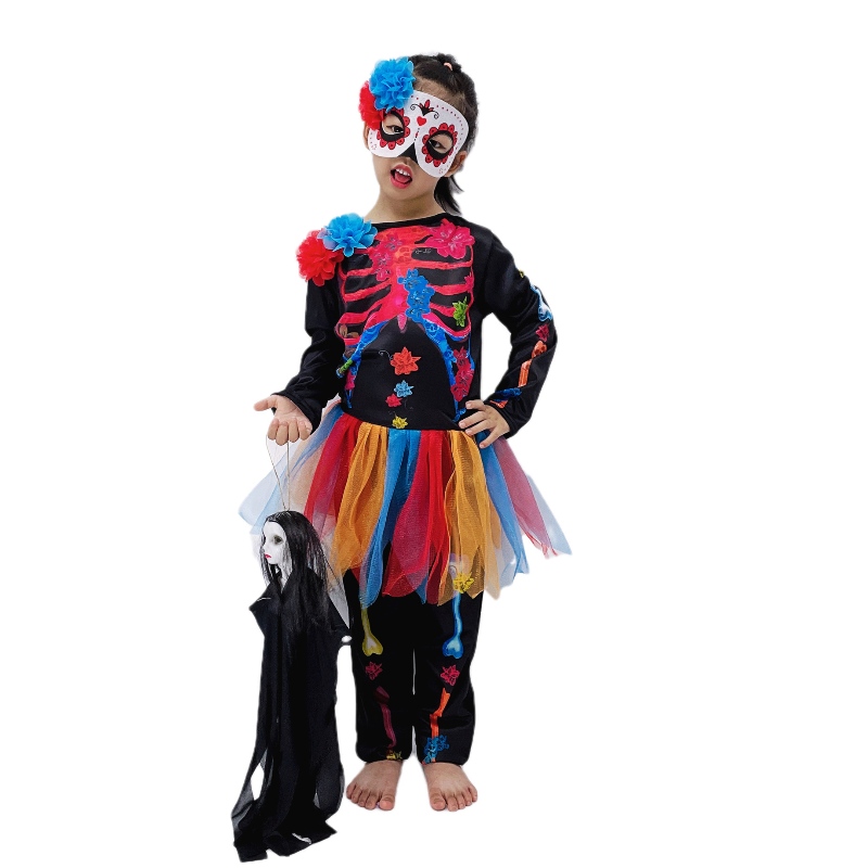 Nieuwe stijl Halloween kostuum mode skelet kinderen enge kostuum horror schedel jumpsuit carnaval feest kinder kostuum