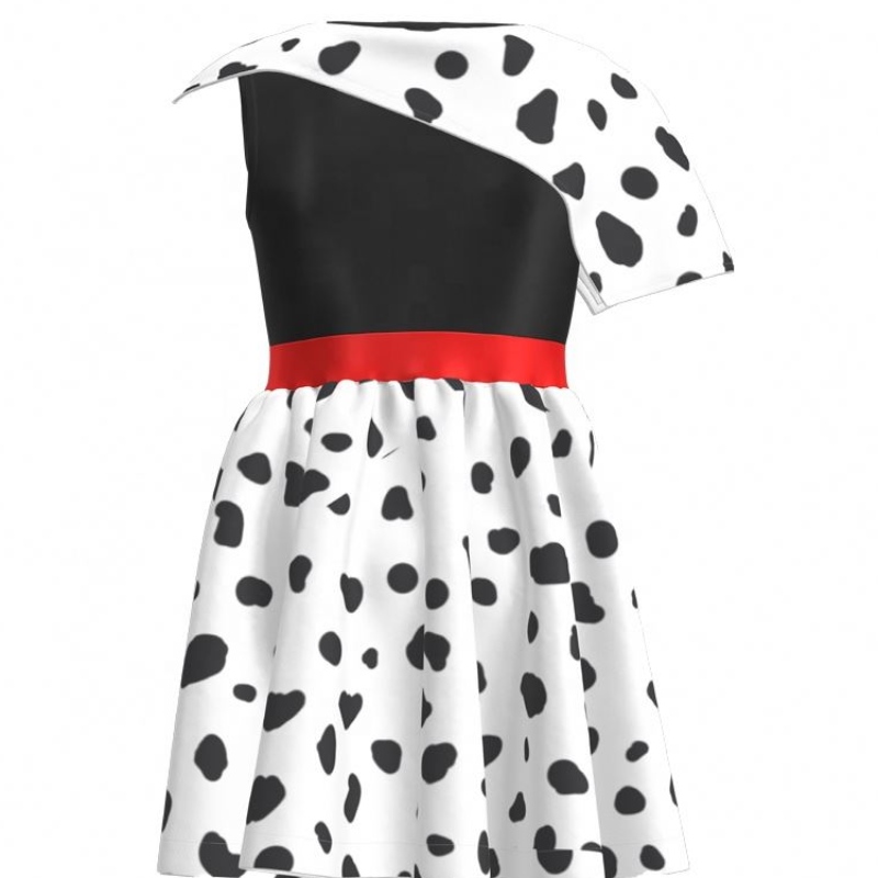 Hot Sale Birthday Party 2022 Movie Cosplay Kinderjurken Girl Party Zwart Wit Cruella Deville Dalmatians Jurk voor Halloween