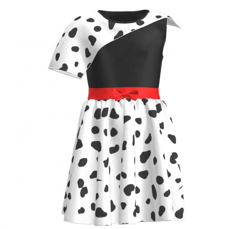 Hot Sale Birthday Party 2022 Movie Cosplay Kinderjurken Girl Party Zwart Wit Cruella Deville Dalmatians Jurk voor Halloween