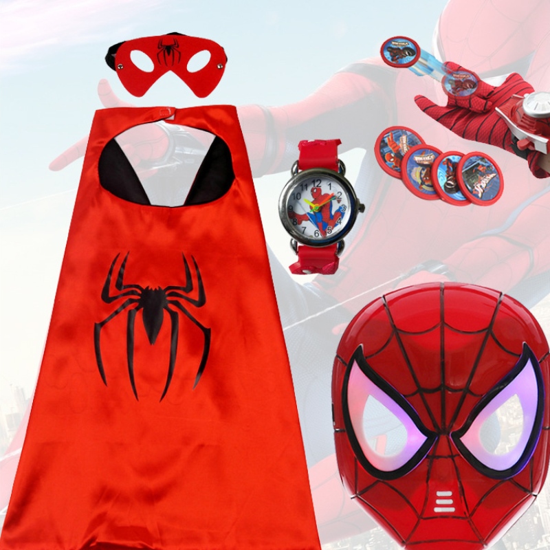 Spiderman Mask Halloween Kinderen Cape Cartoon Anime Toy Launcher Shield Watch Set