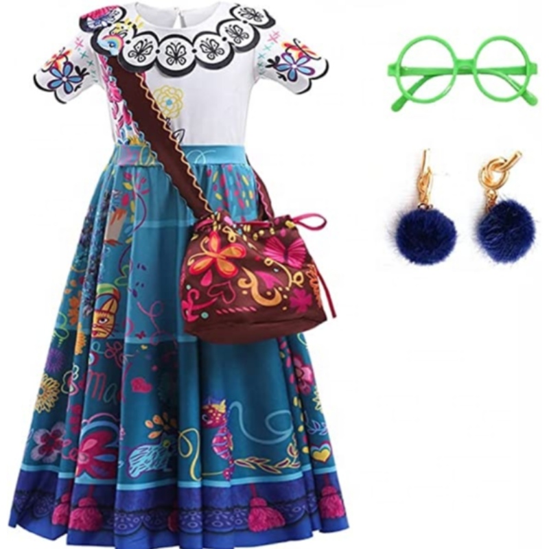 Baige mirabel cosplay kostuum kinderen kinderen chique carnaval Halloween prinses jurk encanto madrigal jurk