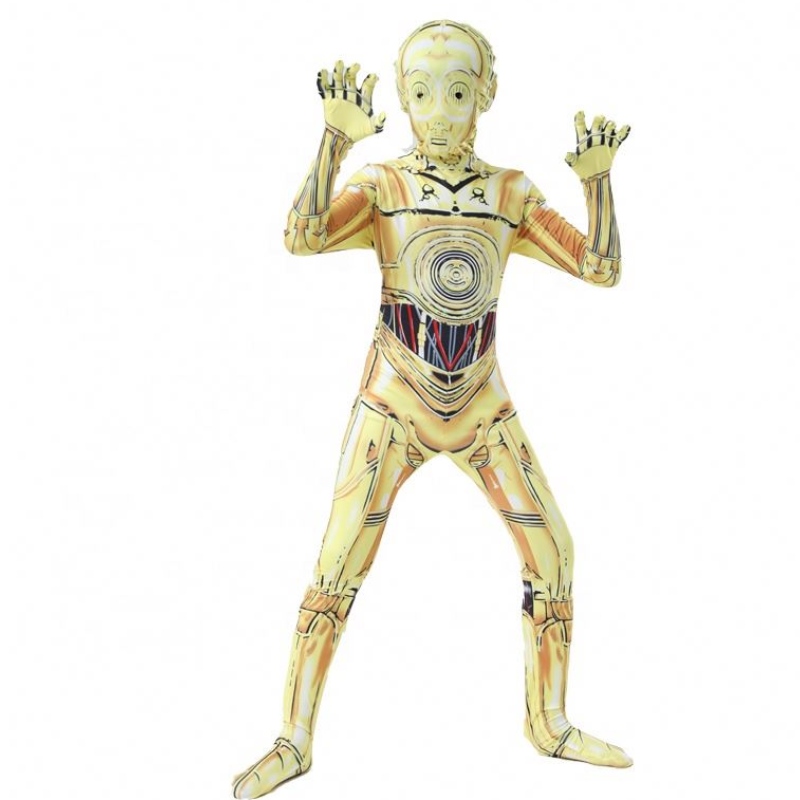 C-3PO Grappige robotstadium Performance Uniform Outfits Halloween Carnival Suit jumpsuit Star Cosplay Wars-kostuum met masker voor jongen