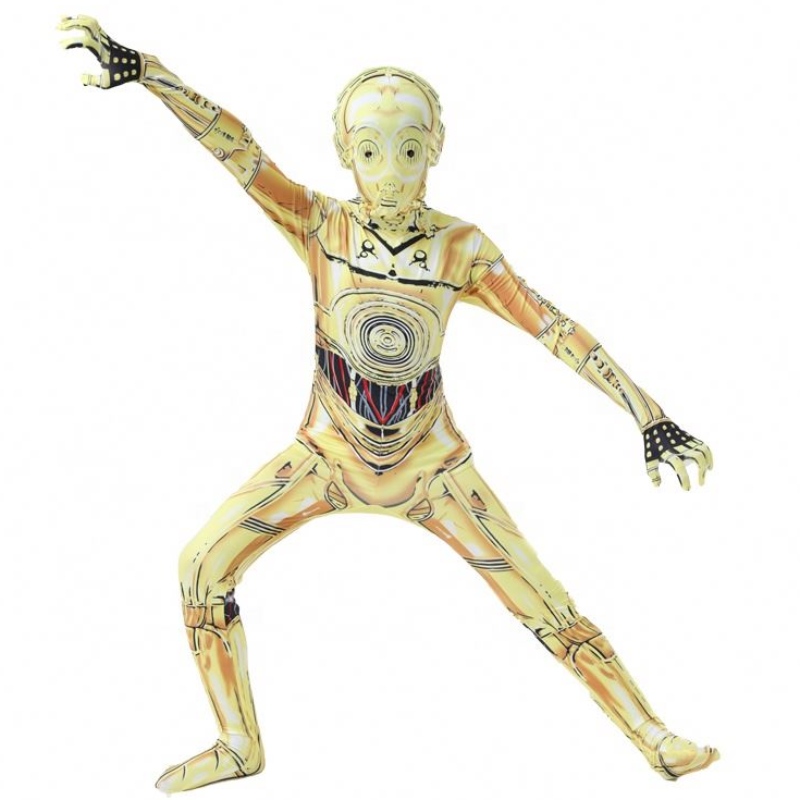 C-3PO Grappige robotstadium Performance Uniform Outfits Halloween Carnival Suit jumpsuit Star Cosplay Wars-kostuum met masker voor jongen