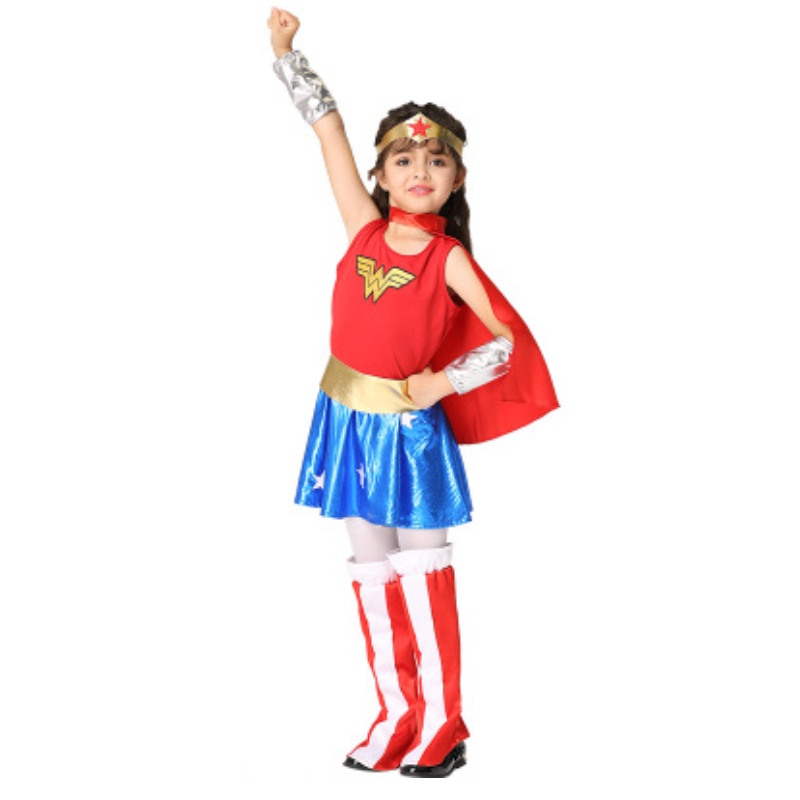 Baige hete verkopende babymeisje mouwloze Wonder Woman kostuum voor meisjes Halloween -kostuumset EK201