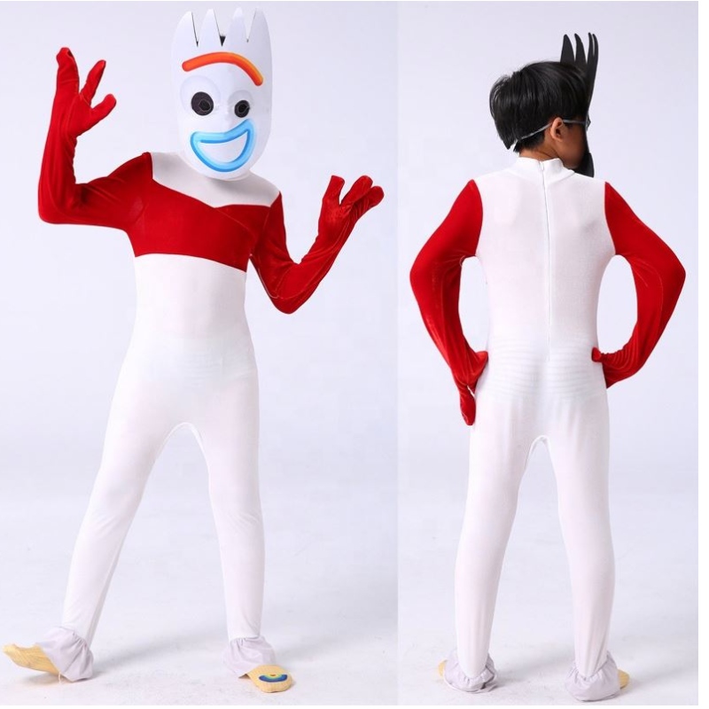 Factory White Bodysuit Cosplay Kostuum voor Halloween Party Forky Performance Wear Toy Story Kostuum voor kinderen met masker