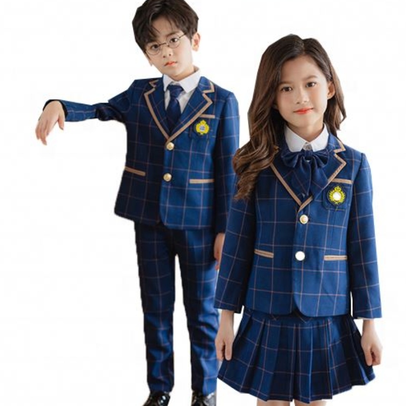 Hot British Style Primary School Uniforms Class Uniform Plaid driedelige kleuterschooluniformen