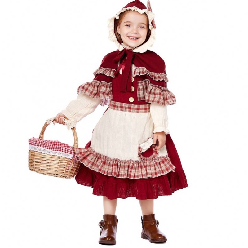 Hot Children's Stage Show Lolita Soft Girl -stijl kanten jurk met mantel Little Red Riding Hood -kostuums