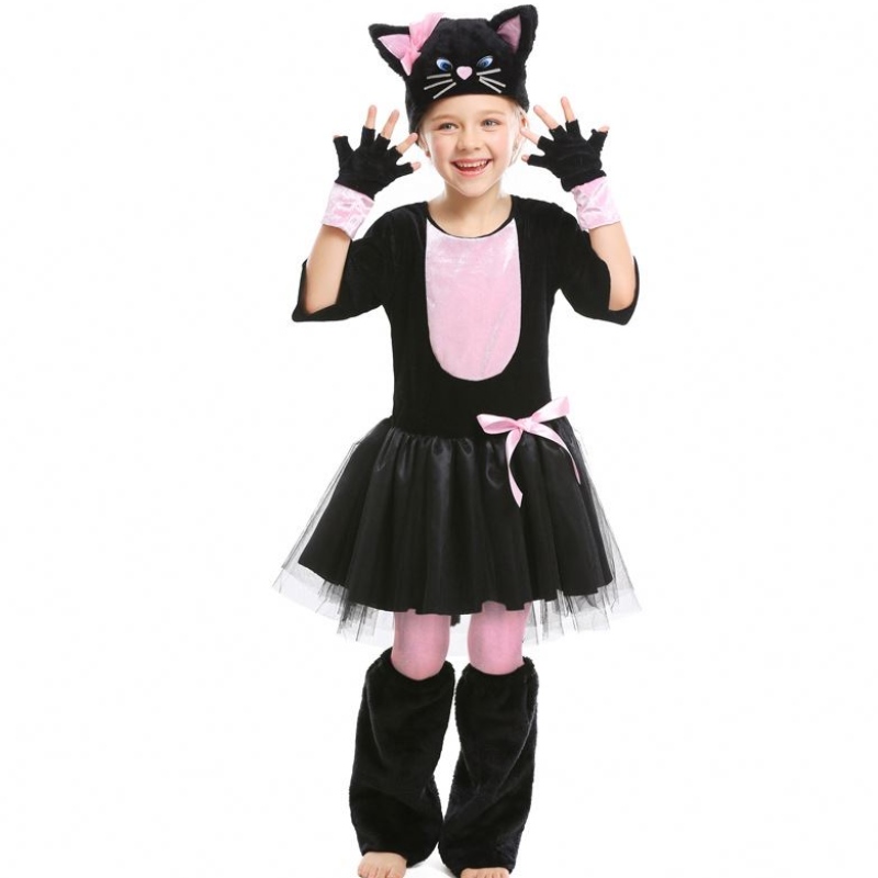 Girls Kitty kostuum Halloween verkleed Black Cat-kostuum voor kinderen 4-12y DGHC-069