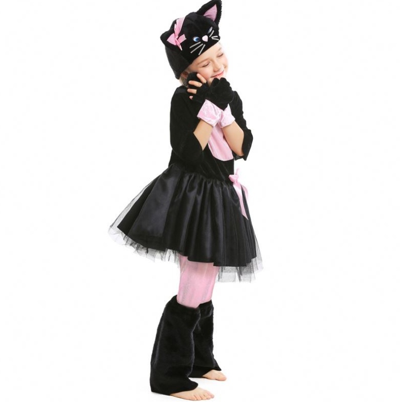 Girls Kitty kostuum Halloween verkleed Black Cat-kostuum voor kinderen 4-12y DGHC-069